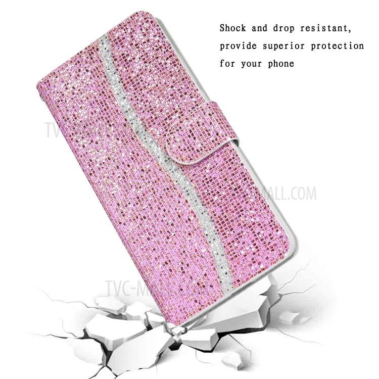 Glittery Powder Splicing Wallet Stand Leather Protective Case for iPhone 12 mini - Rose Gold-7