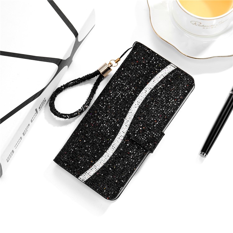 Glittery Powder Splicing Wallet Stand Leather Protective Case for iPhone 12 Pro/12 Max 6.1 inch - Black-10