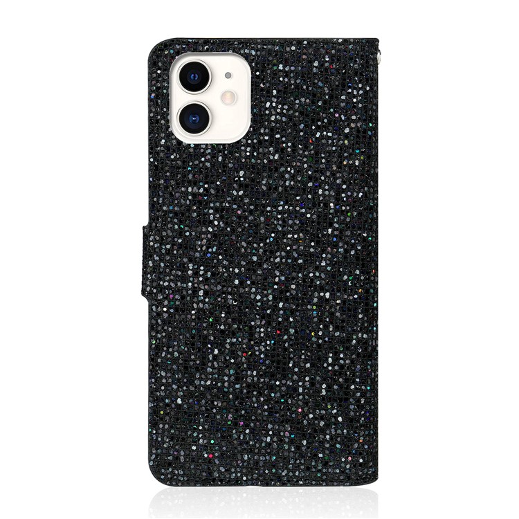 Glittery Powder Splicing Wallet Stand Leather Protective Case for iPhone 12 Pro/12 Max 6.1 inch - Black-2