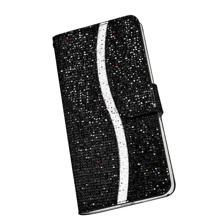 Glittery Powder Splicing Wallet Stand Leather Protective Case for iPhone 12 Pro/12 - Black-5