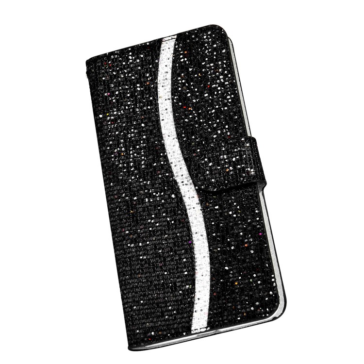 Glittery Powder Splicing Wallet Stand Leather Protective Case for iPhone 12 Pro/12 Max 6.1 inch - Black-5