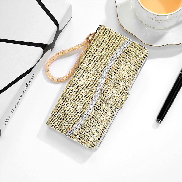 Glittery Powder Splicing Wallet Stand Leather Protective Case for iPhone 12 Pro/12 - Gold-10