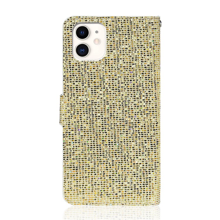 Glittery Powder Splicing Wallet Stand Leather Protective Case for iPhone 12 Pro/12 - Gold-2