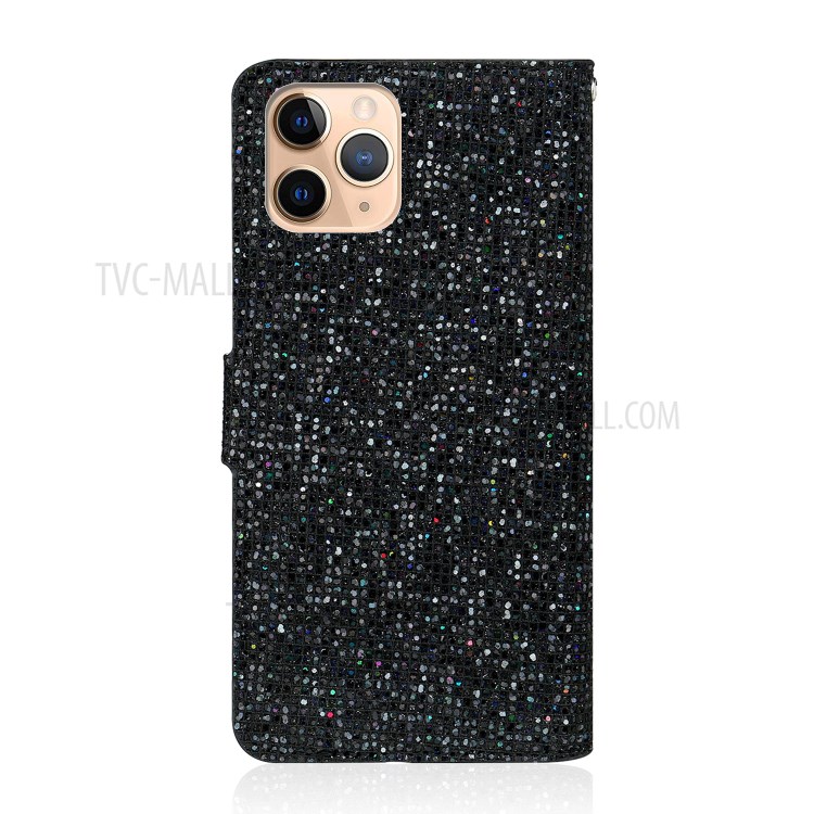 Glittery Powder Splicing Wallet Stand Leather Phone Cover for iPhone 12 Pro Max 6.7 inch - Black-2