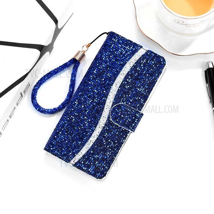 Glittery Powder Splicing Wallet Stand Leather Phone Cover for iPhone 12 Pro Max 6.7 inch - Blue-10