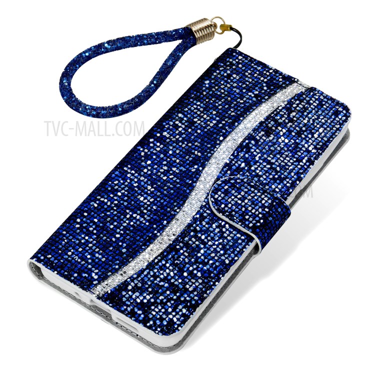 Glittery Powder Splicing Wallet Stand Leather Phone Cover for iPhone 12 Pro Max 6.7 inch - Blue-6