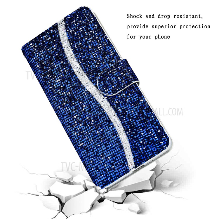 Glittery Powder Splicing Wallet Stand Leather Phone Cover for iPhone 12 Pro Max 6.7 inch - Blue-7