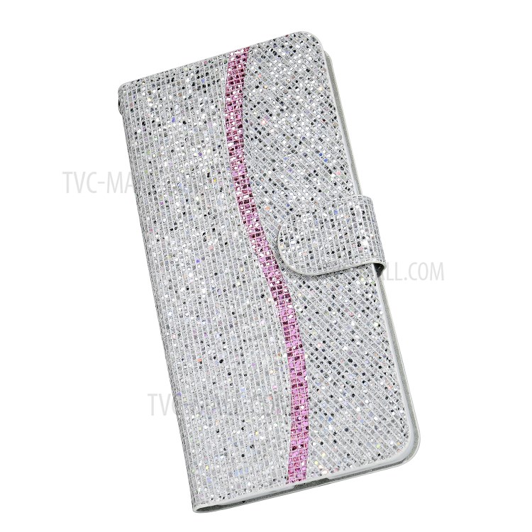 Glittery Powder Splicing Wallet Stand Leather Phone Cover for iPhone 12 Pro Max 6.7 inch - Silver-5