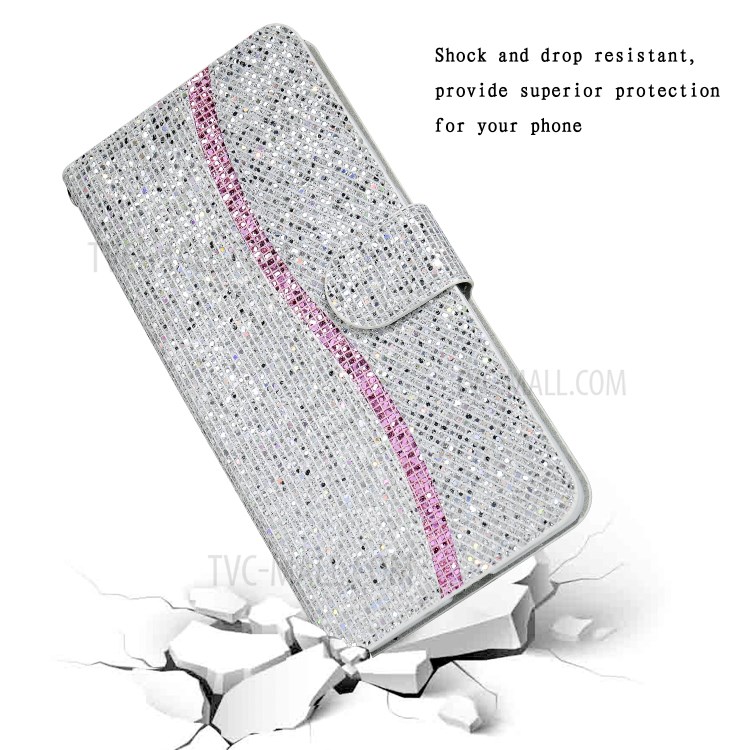 Glittery Powder Splicing Wallet Stand Leather Phone Cover for iPhone 12 Pro Max 6.7 inch - Silver-7