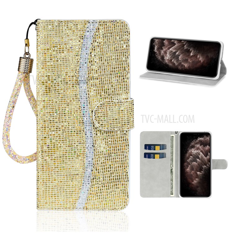 Glittery Powder Splicing Wallet Stand Leather Phone Cover for iPhone 12 Pro Max 6.7 inch - Gold-1