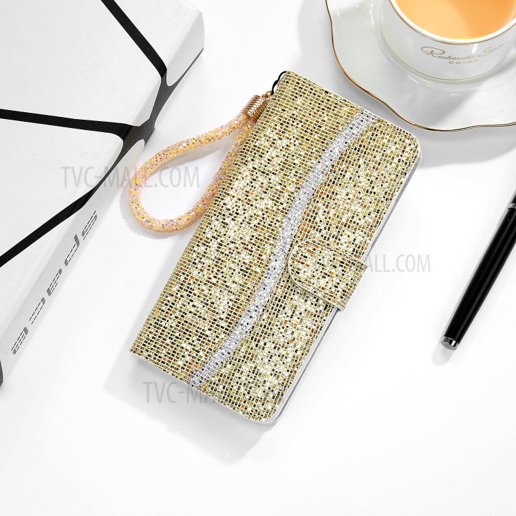 Glittery Powder Splicing Wallet Stand Leather Phone Cover for iPhone 12 Pro Max 6.7 inch - Gold-10