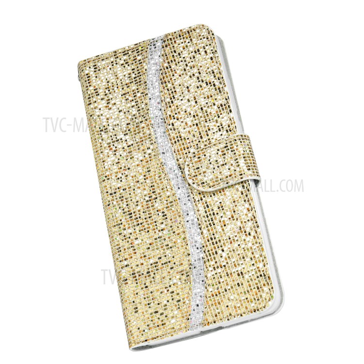 Glittery Powder Splicing Wallet Stand Leather Phone Cover for iPhone 12 Pro Max 6.7 inch - Gold-5