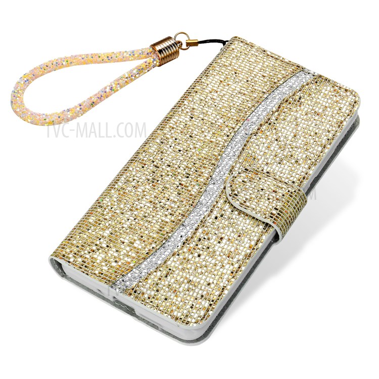 Glittery Powder Splicing Wallet Stand Leather Phone Cover for iPhone 12 Pro Max 6.7 inch - Gold-6