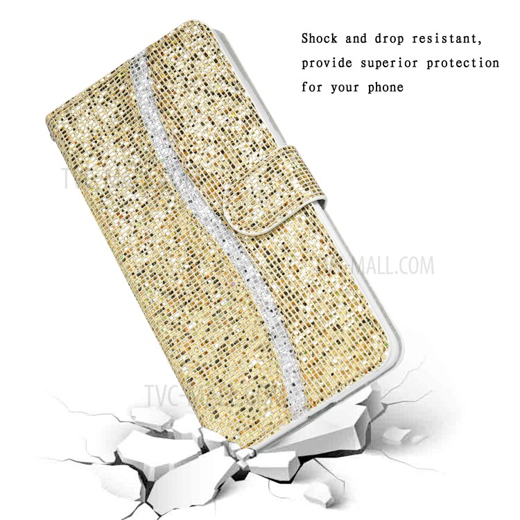 Glittery Powder Splicing Wallet Stand Leather Phone Cover for iPhone 12 Pro Max 6.7 inch - Gold-7