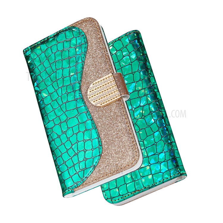 Crocodile Texture + Flash Powder Leather Shell for iPhone 12 Pro Max 6.7 inch - Green-7