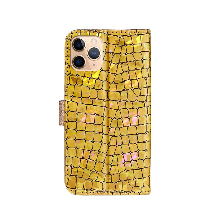 Crocodile Texture + Flash Powder Leather Shell for iPhone 12 Pro Max 6.7 inch - Gold-2