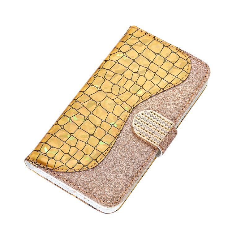 Crocodile Texture + Flash Powder Leather Shell for iPhone 12 Pro Max 6.7 inch - Gold-5
