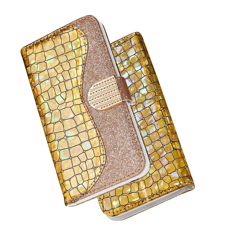 Crocodile Texture + Flash Powder Leather Shell for iPhone 12 Pro Max 6.7 inch - Gold-7