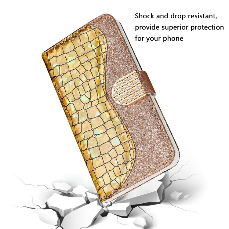 Crocodile Texture + Flash Powder Leather Shell for iPhone 12 Pro Max 6.7 inch - Gold-8