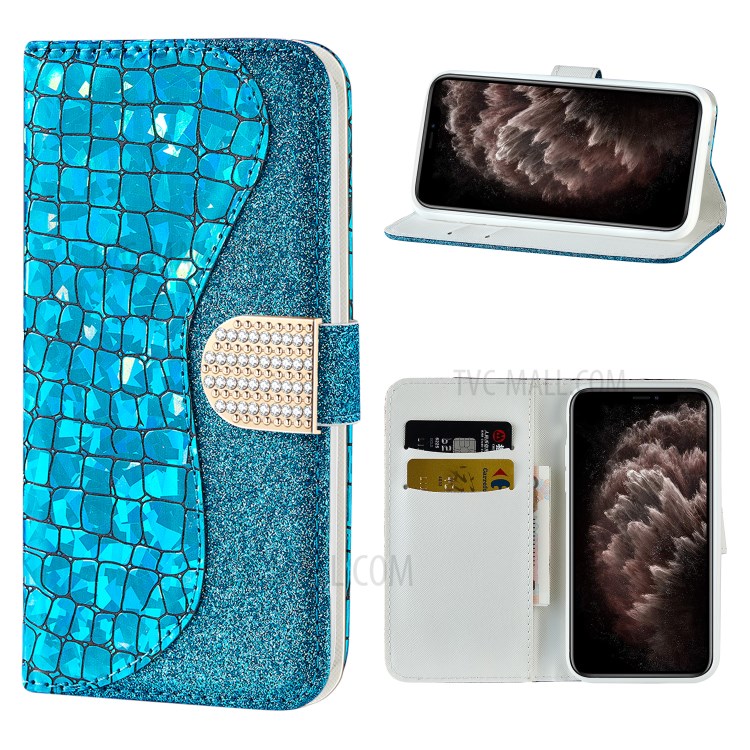 Crocodile Texture + Flash Powder Leather Shell for iPhone 12 Pro Max 6.7 inch - Blue-1