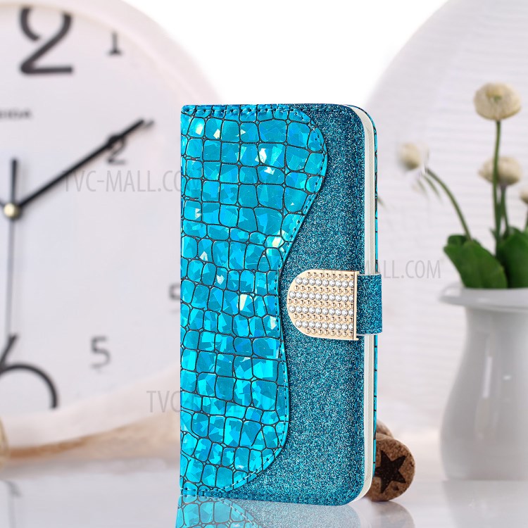 Crocodile Texture + Flash Powder Leather Shell for iPhone 12 Pro Max 6.7 inch - Blue-12