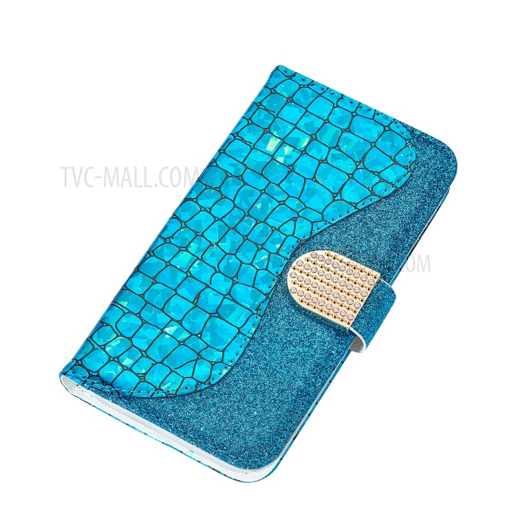 Crocodile Texture + Flash Powder Leather Shell for iPhone 12 Pro Max 6.7 inch - Blue-5