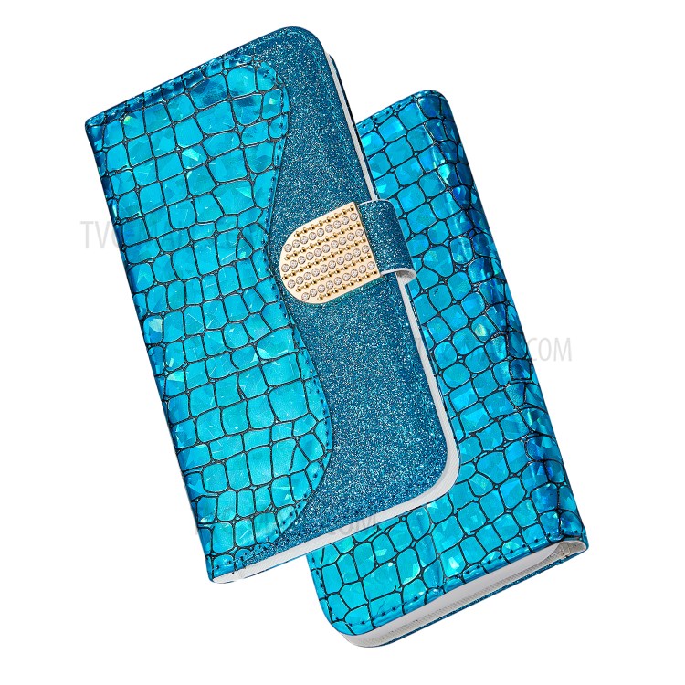 Crocodile Texture + Flash Powder Leather Shell for iPhone 12 Pro Max 6.7 inch - Blue-7