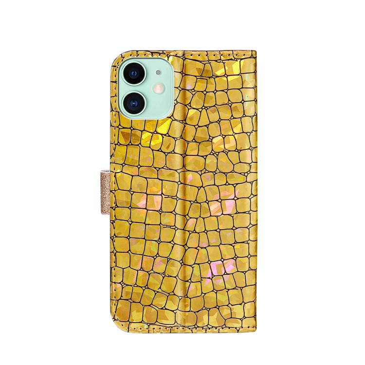 Crocodile Skin Glittery Powder Splicing Leather Cover for iPhone 12 Pro/12 - Gold-2