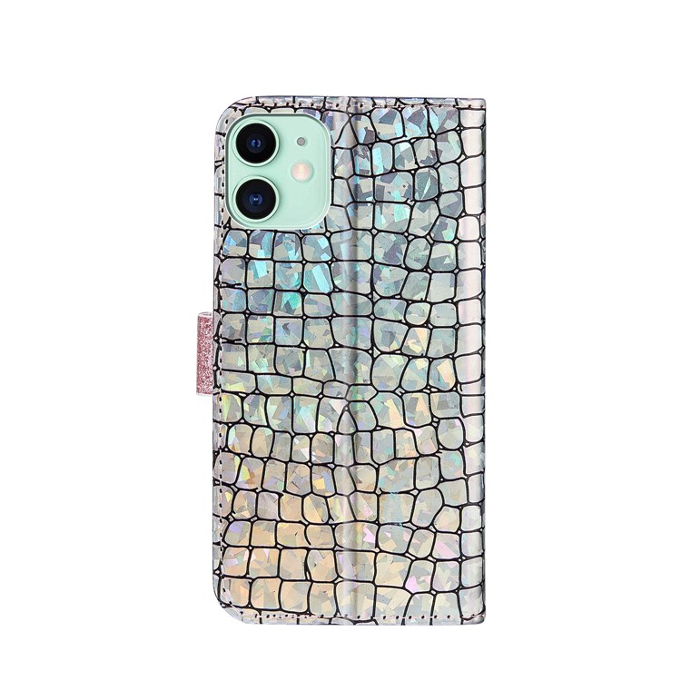 Crocodile Skin Glittery Powder Splicing Leather Cover for iPhone 12 Pro/12 - Rose Gold-2