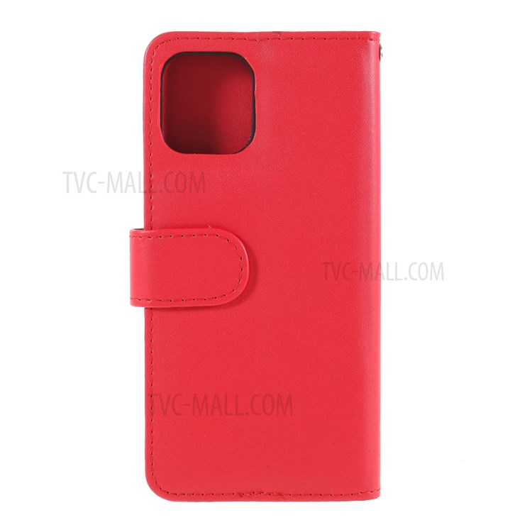 Smooth-Surface Leather Wallet Cell Phone Protective Case with Slots for iPhone 12 Pro Max - Red-3