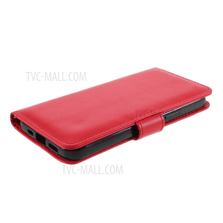 Smooth-Surface Leather Wallet Cell Phone Protective Case with Slots for iPhone 12 Pro Max - Red-4