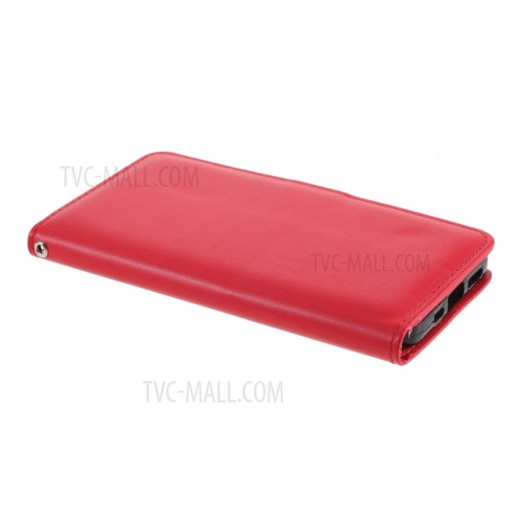 Smooth-Surface Leather Wallet Cell Phone Protective Case with Slots for iPhone 12 Pro Max - Red-5