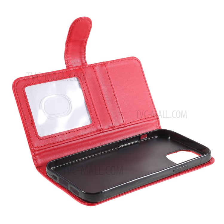 Smooth-Surface Leather Wallet Cell Phone Protective Case with Slots for iPhone 12 Pro Max - Red-7