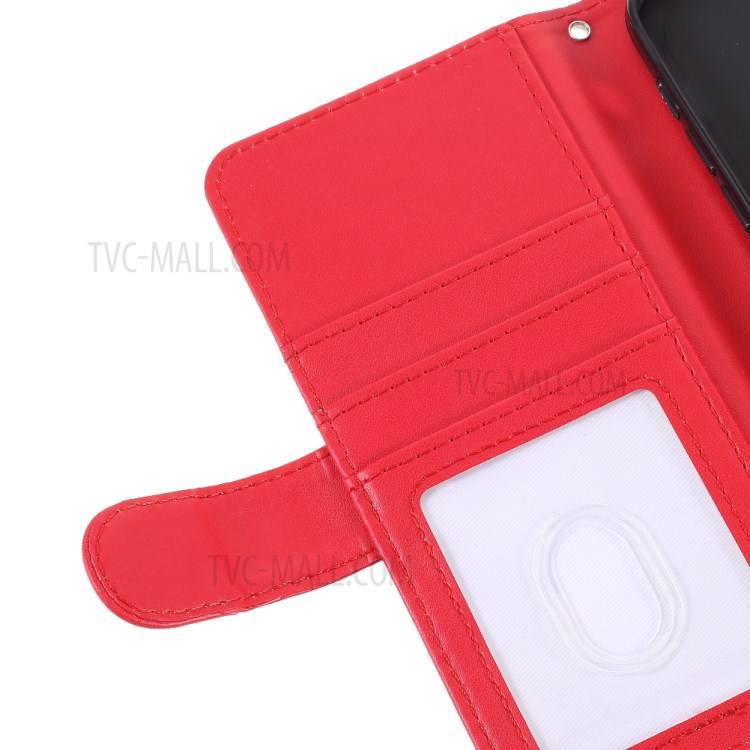 Smooth-Surface Leather Wallet Cell Phone Protective Case with Slots for iPhone 12 Pro Max - Red-8