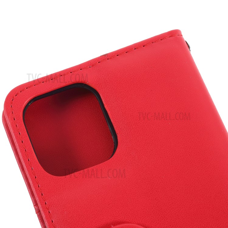 Smooth-Surface Leather Wallet Cell Phone Protective Case with Slots for iPhone 12 Pro Max - Red-9