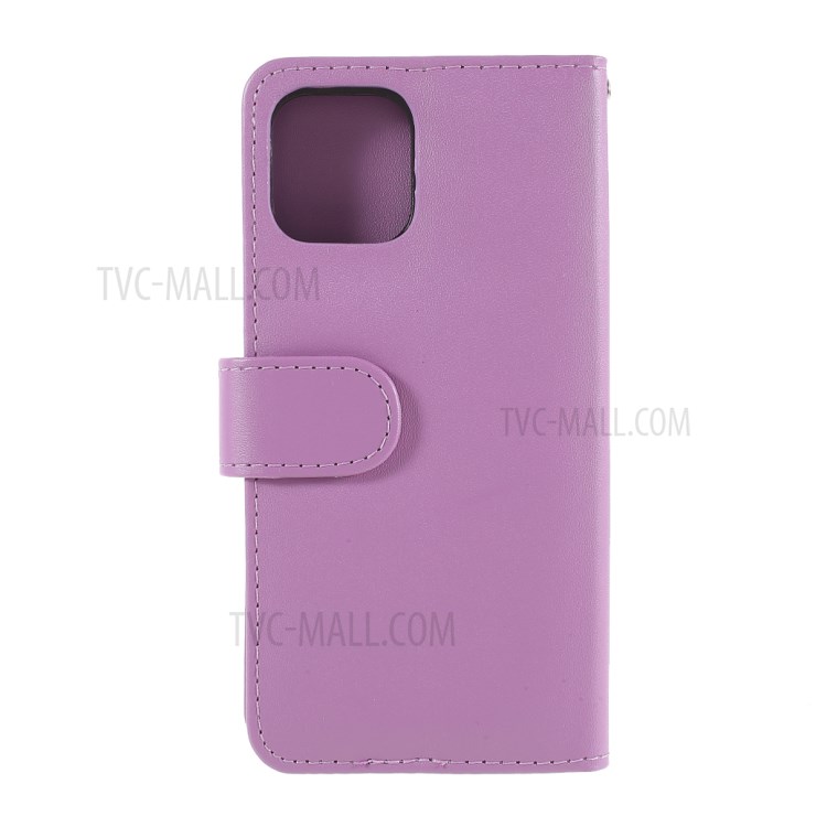 Smooth-Surface Leather Wallet Cell Phone Protective Case with Slots for iPhone 12 Pro Max - Purple-3