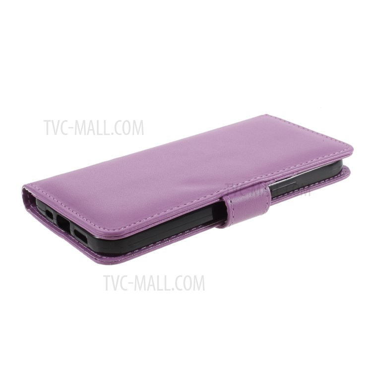 Smooth-Surface Leather Wallet Cell Phone Protective Case with Slots for iPhone 12 Pro Max - Purple-4