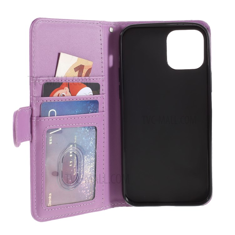 Smooth-Surface Leather Wallet Cell Phone Protective Case with Slots for iPhone 12 Pro Max - Purple-6