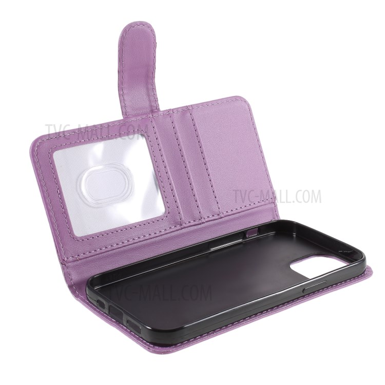 Smooth-Surface Leather Wallet Cell Phone Protective Case with Slots for iPhone 12 Pro Max - Purple-7