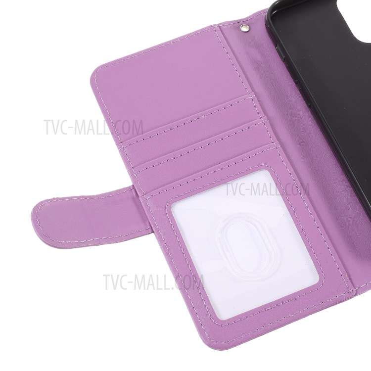 Smooth-Surface Leather Wallet Cell Phone Protective Case with Slots for iPhone 12 Pro Max - Purple-8