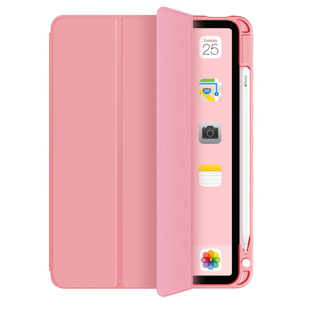 Litch Skin PU Leather Tri-fold Stand Tablet Case with Pen Slot for iPad Air (2020) - Pink-4