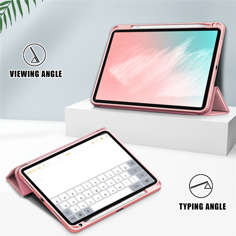 Litch Skin PU Leather Tri-fold Stand Tablet Case with Pen Slot for iPad Air (2020) - Pink-5