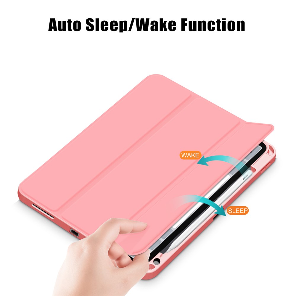 Litch Skin PU Leather Tri-fold Stand Tablet Case with Pen Slot for iPad Air (2020) - Pink-6