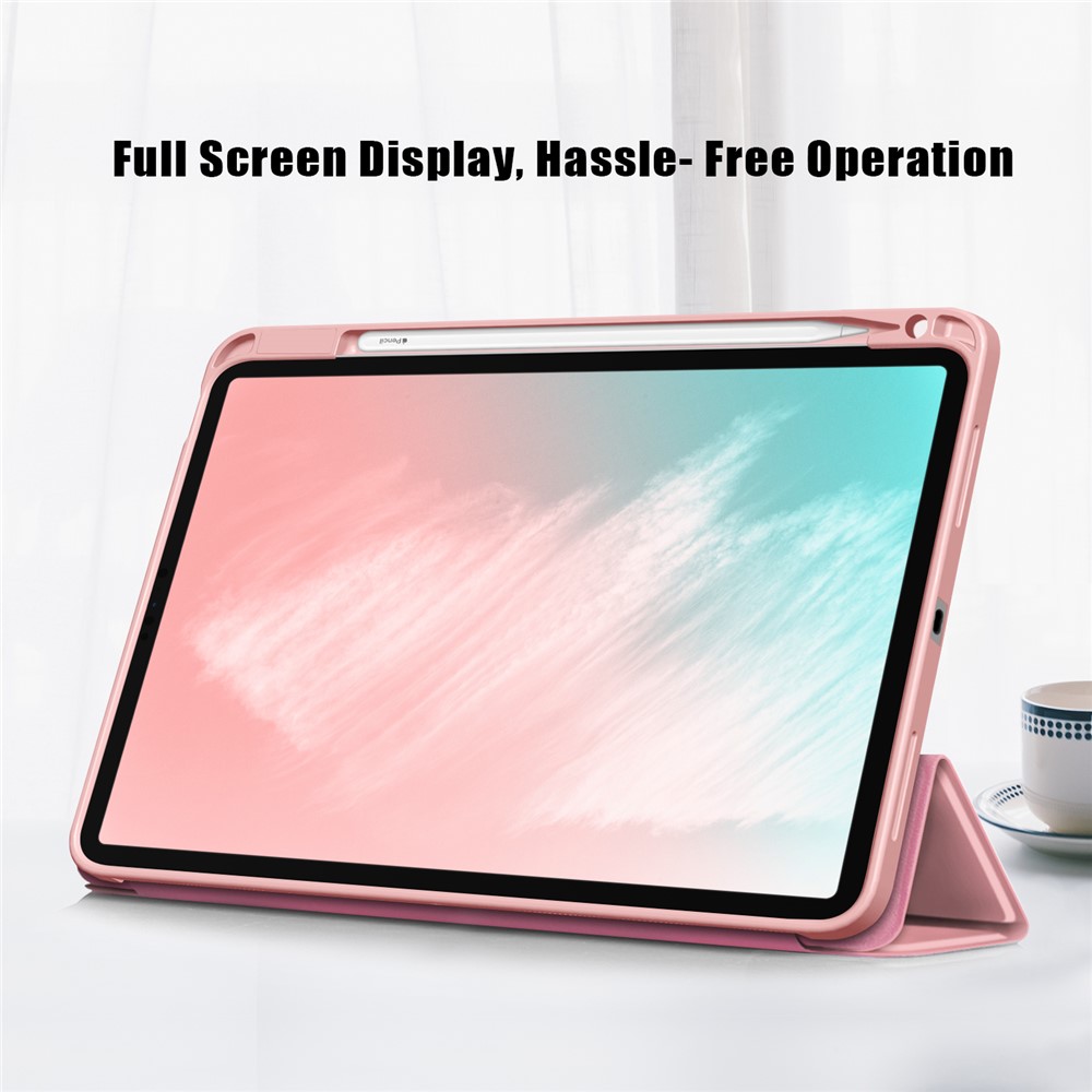 Litch Skin PU Leather Tri-fold Stand Tablet Case with Pen Slot for iPad Air (2020) - Pink-8
