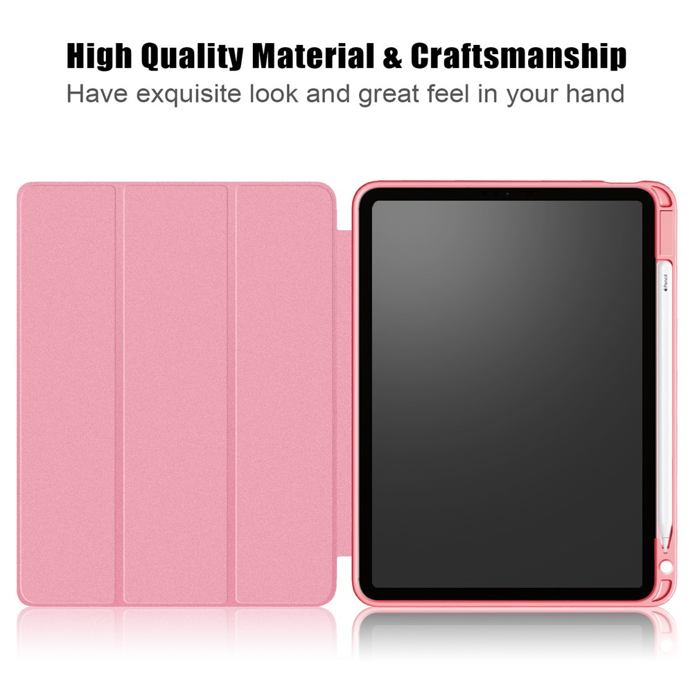 Litch Skin PU Leather Tri-fold Stand Tablet Case with Pen Slot for iPad Air (2020) - Pink-9
