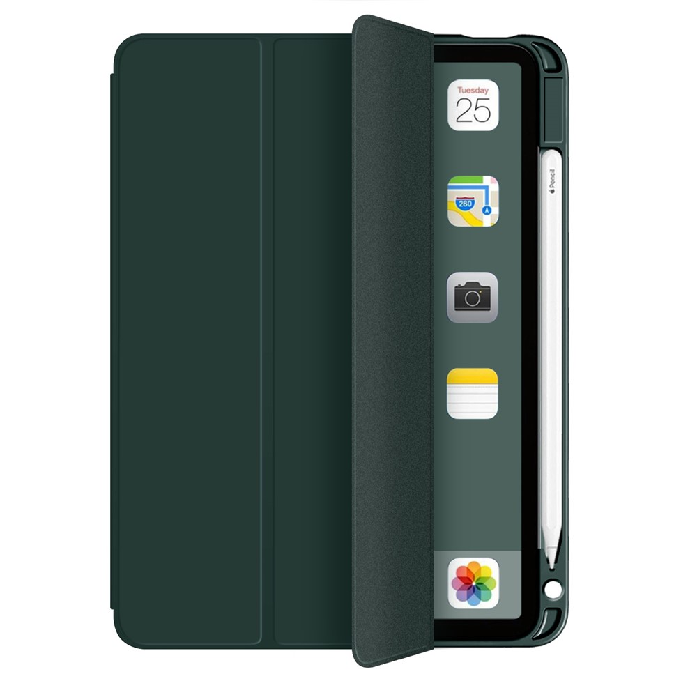 Aviso Automático/sono Litch Skin Skin PU Caso Tri-fold Stand Com Porta-lápis Para Ipad Air (2020)/Air (2022) - Verde-4