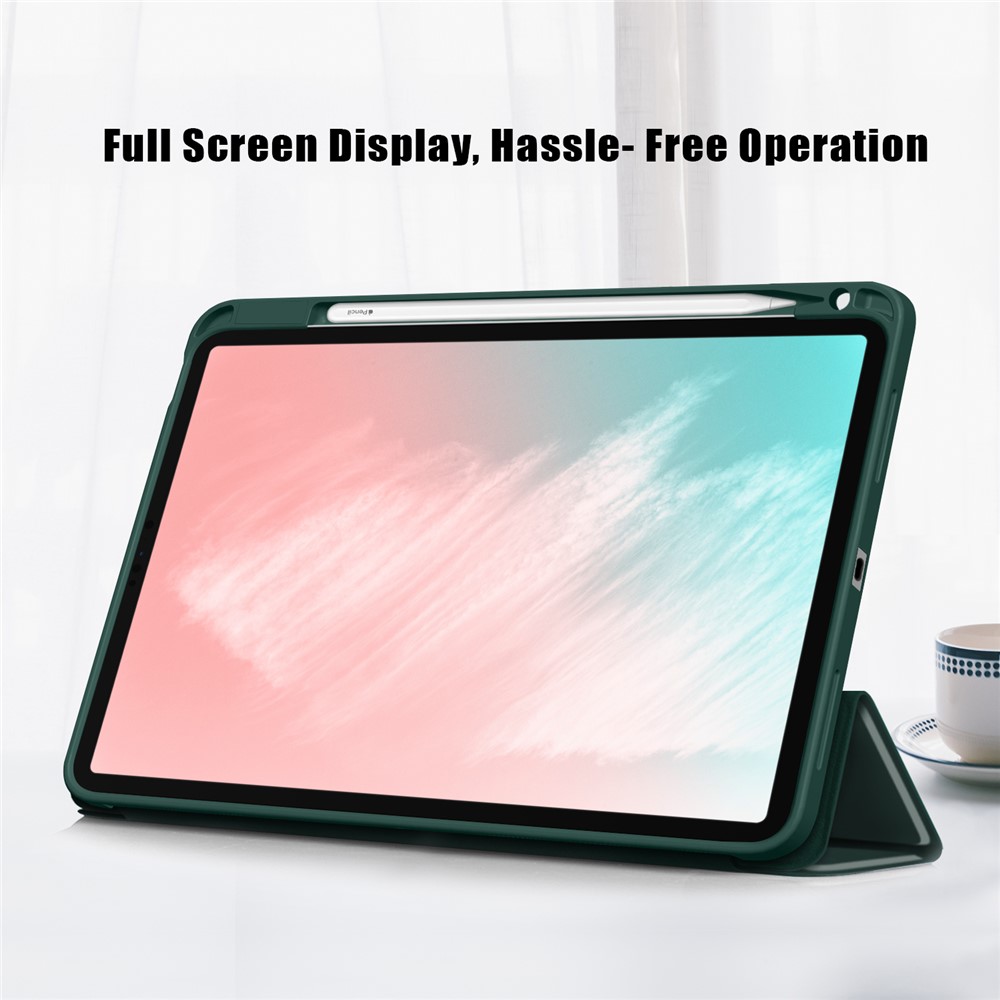 Litch Skin PU Leather Tri-fold Stand Tablet Case with Pen Slot for iPad Air (2020) - Green-8