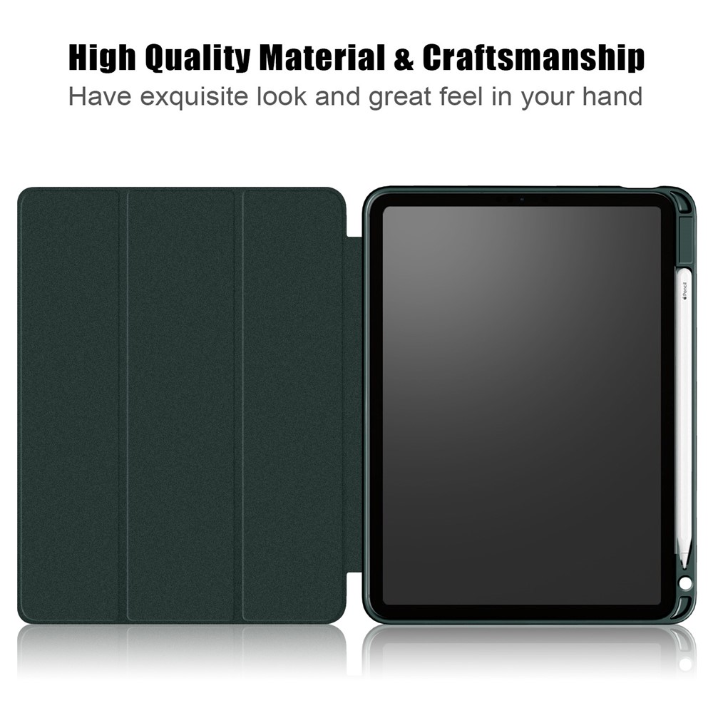 Litch Skin PU Leather Tri-fold Stand Tablet Case with Pen Slot for iPad Air (2020) - Green-9