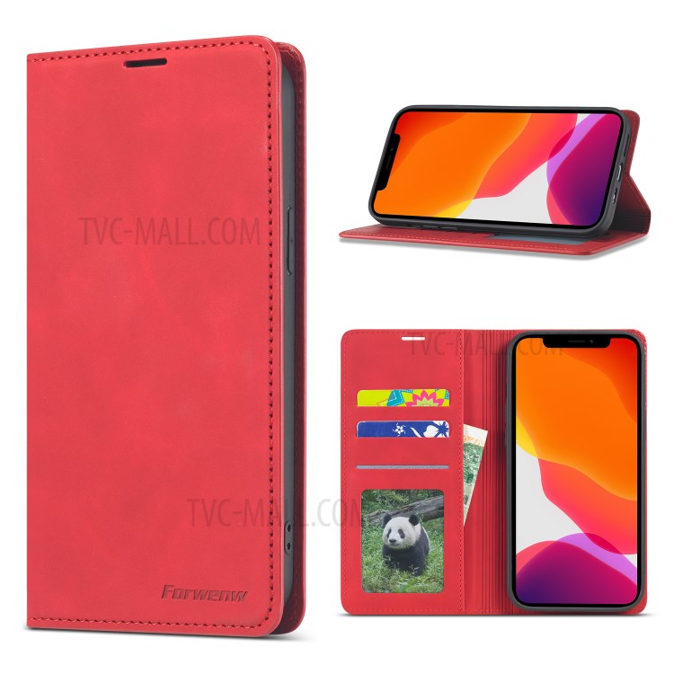 FORWENW Fantasy Series Silky Touch Leather Cover for iPhone 12 Pro Max 6.7 inch - Red-1