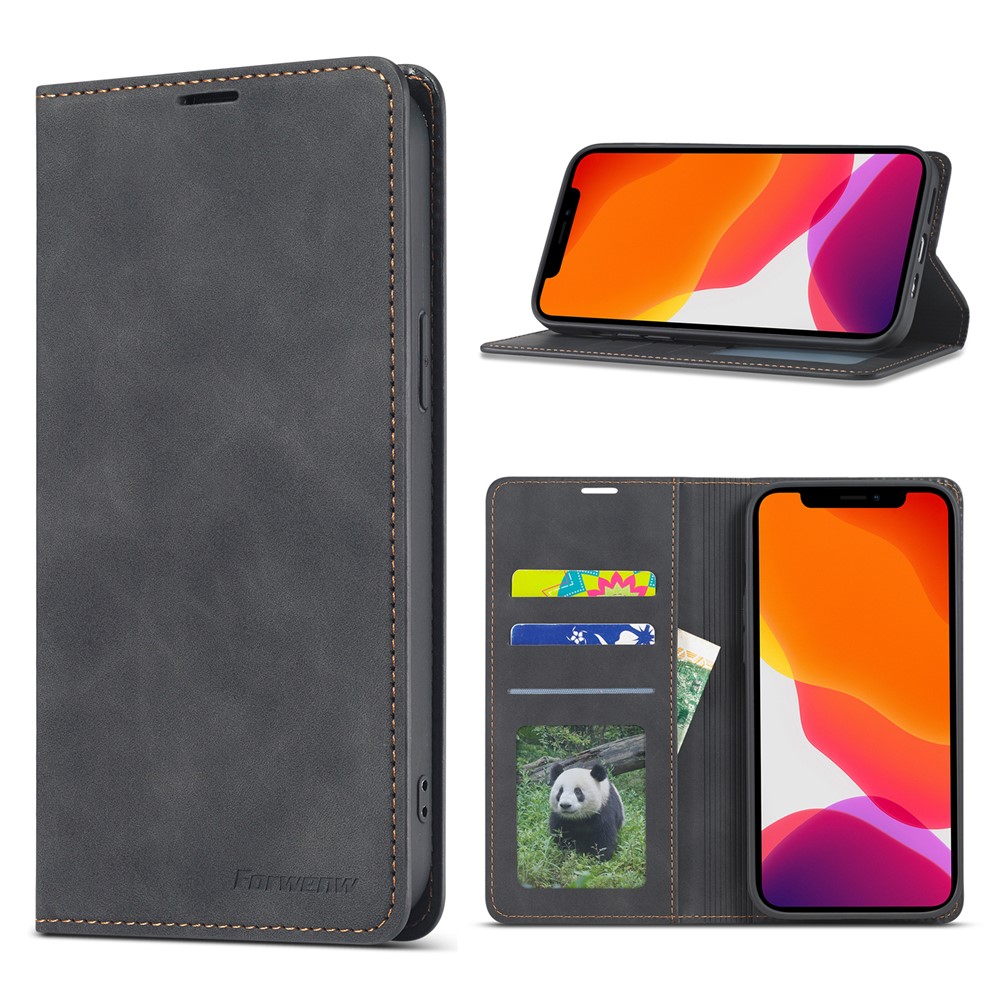 FORWENW Fantasy Series Leather Silky Touch Case for iPhone 12 Pro/12 - Black-1